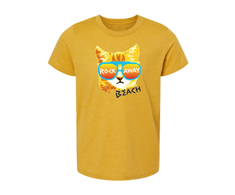 SALE $20- Rockaway Rad Cat on Heather Mustard Kids Tee