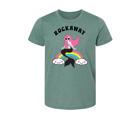 SALE $20- Rockaway Sassy Mermaid on Heather Sea Green Kids Tee