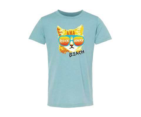 SALE $20- Rockaway Rad Cat Light Aqua Kids Tee