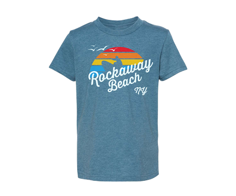 SALE $20- Rockaway Rainbow Surfer Sea Blue Kids Tee