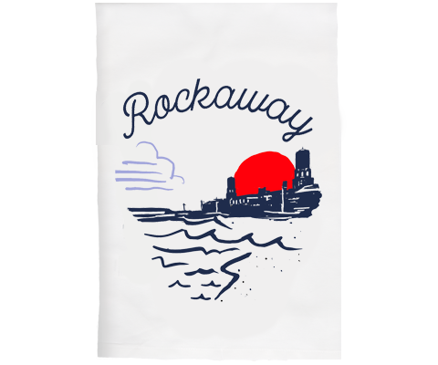 Rockaway/ Jacob Riis Beach Sketch Tea Towel