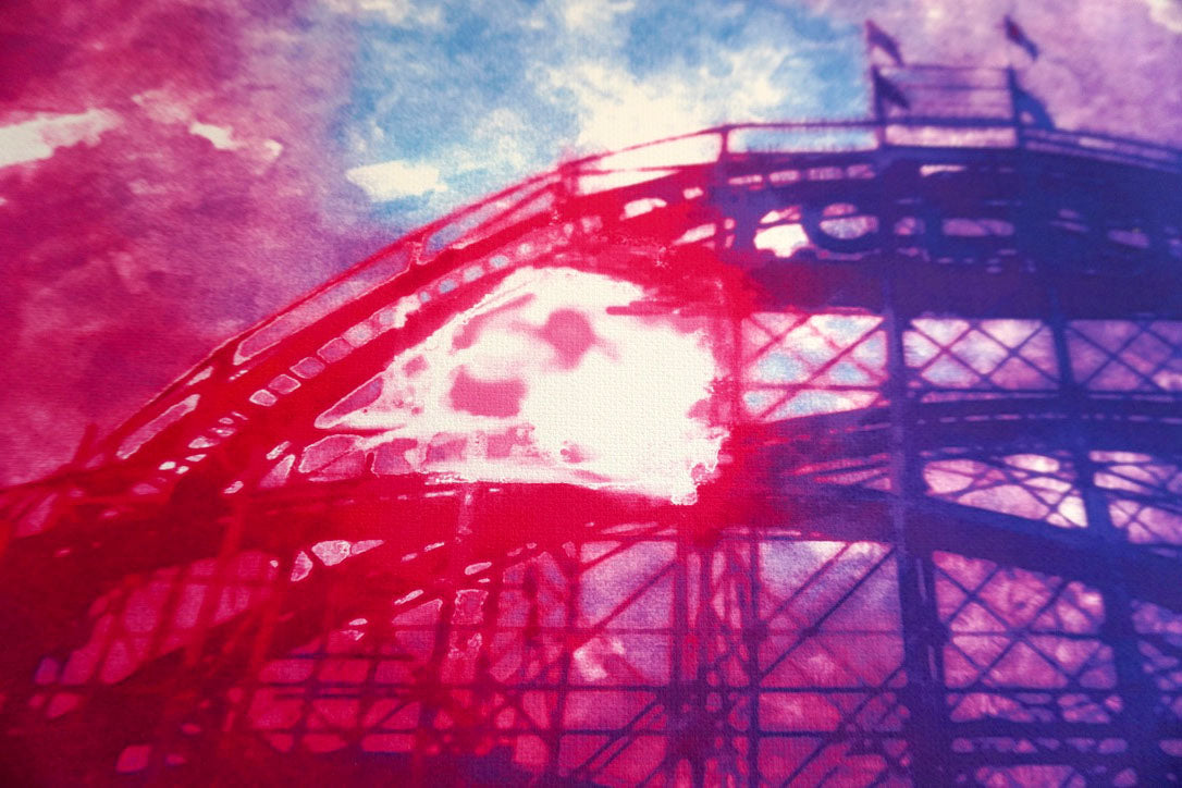 "Aura of Thrills" Coney Island Cyclone Watercolor on Canvas Framed Wall Art 11" x 17"
