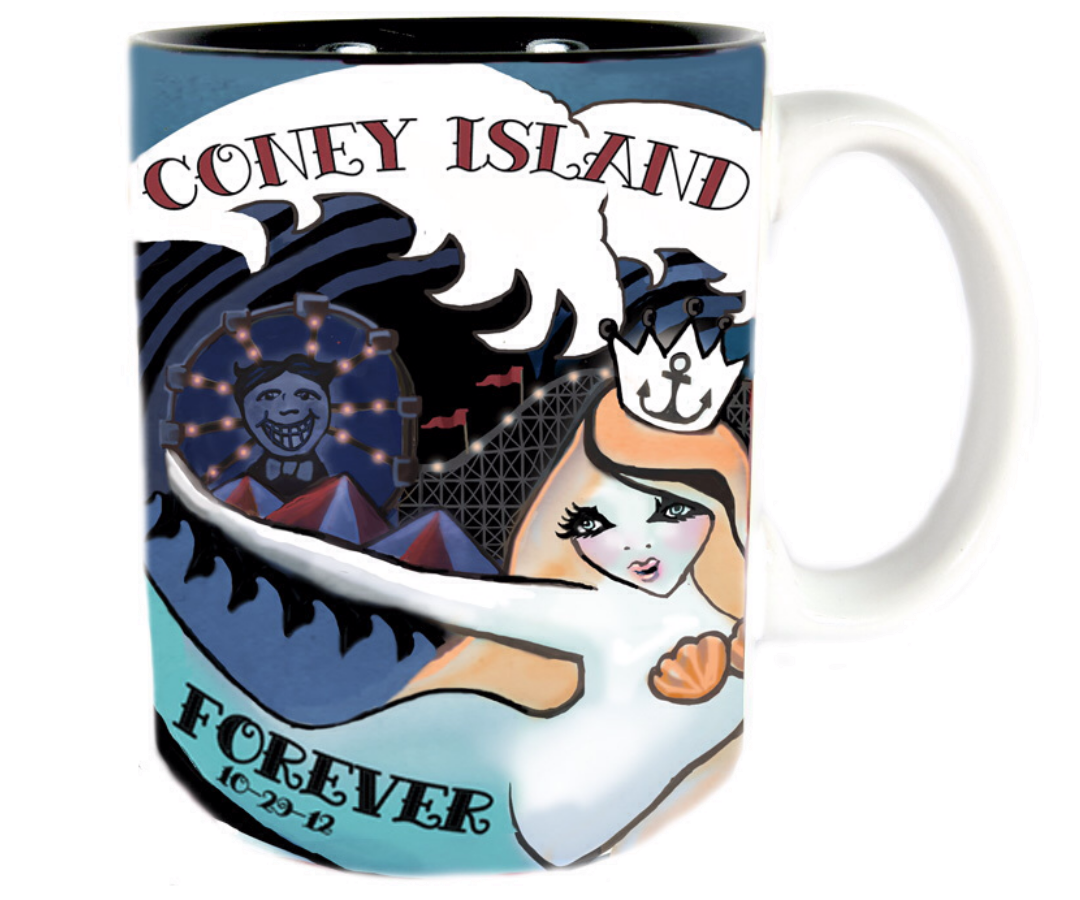 Coney Island mug classic mermaid and wave design on a Coney Island mug handmade gifts for everyone made in Brooklyn NY