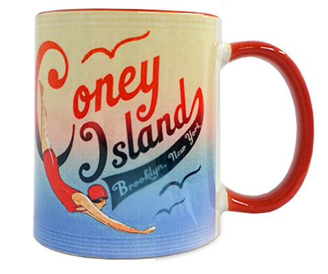 Coney Island Mug, Vintage swimmer design,handmade mug,handmade gifts for everyone made in Brooklyn NY