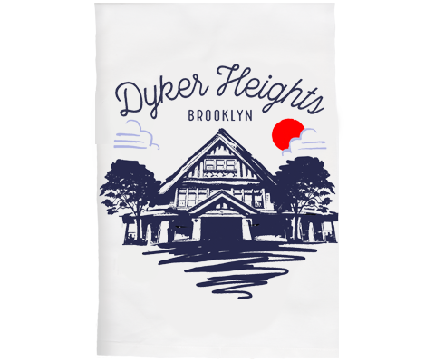 Dyker Heights Brooklyn Sketch Kitchen Tea Towel