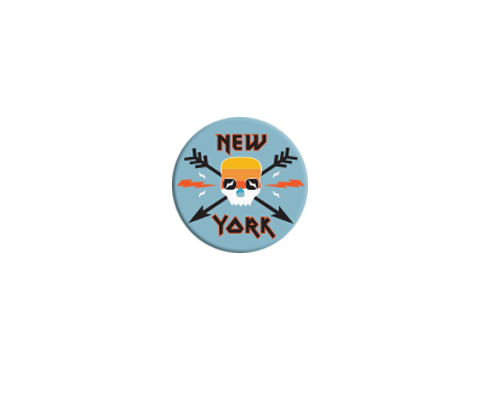 New York Surfer Skull Button