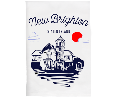 New Brighton Staten Island Sketch Kitchen Tea Towel