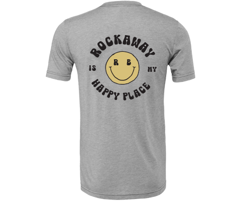 Rockaway is My Happy Place Happy Face Gray Tee