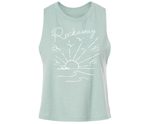 Sunshine Wave on Heather Sea Blue Crop Tank