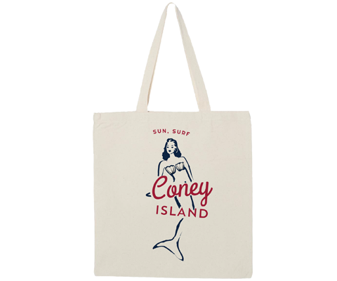 Coney Island Surfer Mermaid Tote Bag