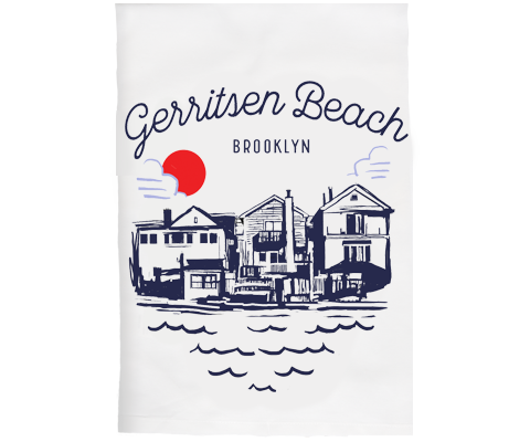 Gerritsen Beach Brooklyn Sketch Kitchen Tea Towel