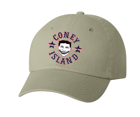 Coney Island hat, vintage Steeplechase funny face design on a classic baseball caps many color choices, hand-printed, handmade gifts made in Brooklyn NY 