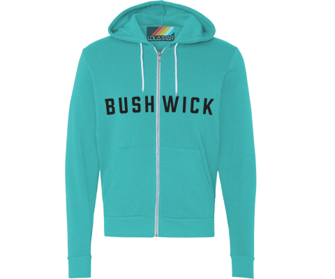 Load image into Gallery viewer, Bushwick Aqua Zip Up Sweatshirt
