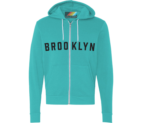 Must-have Brooklyn kids hoodie. With Brooklyn print on an aqua youth hoodie backdrop. Handmade for kids in Brooklyn New York. Made with many alternative borough names. The choice is yours.