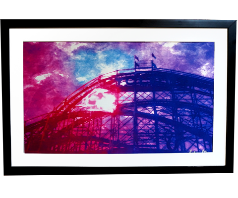 "Aura of Thrills" Coney Island Cyclone Watercolor on Canvas Framed Wall Art 11" x 17"