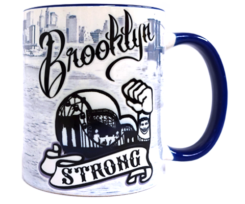 Brooklyn mug, classic Brooklyn, Cyclone roller coaster design on a black and white handmade mug, handmade gifts for everyone made in Brooklyn NY