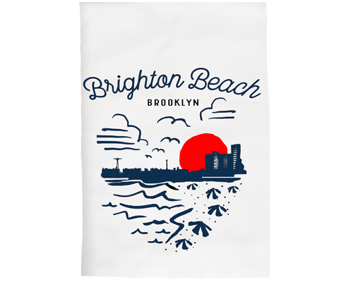Brighton Beach Brooklyn Sketch Kitchen Tea Towel