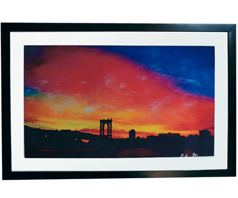 Brooklyn Sunset Watercolor on Canvas Framed Wall Art 11" x 17"