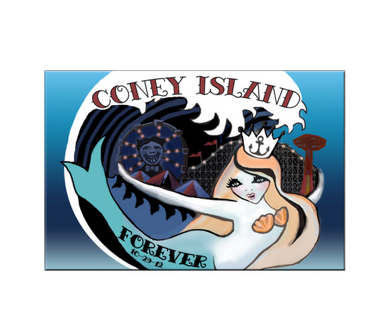 Coney Island magnet, classic mermaid and wave design on a handmade bagnet, handmade gift for everyone made in Brooklyn NY