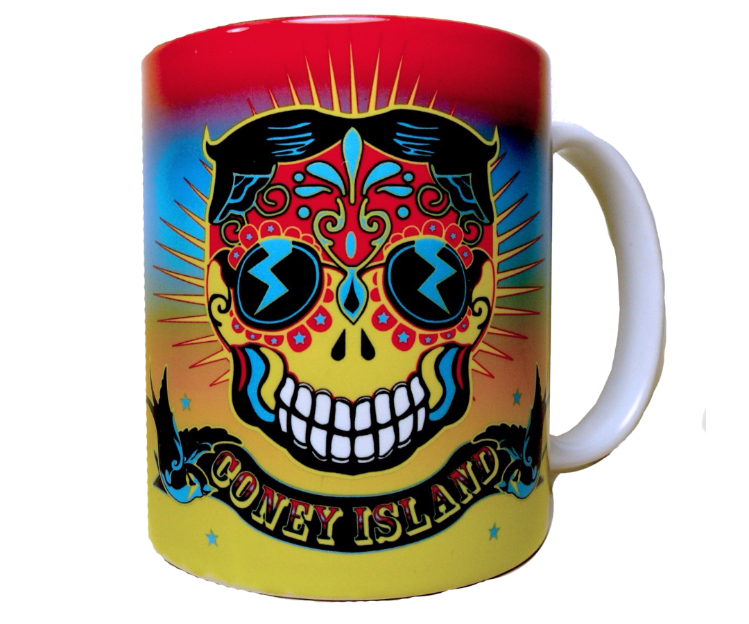  Coney Island mug, vibrant colorful Tillie Day of the Dead design on a Handmade mug,Handmade gifts for everyone made in Brooklyn NY 