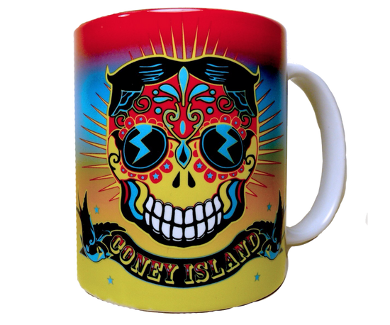  Coney Island mug, vibrant colorful Tillie Day of the Dead design on a Handmade mug,Handmade gifts for everyone made in Brooklyn NY 