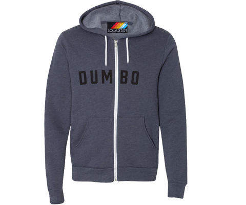 A Dumbo neighborhood heather blue youth hoodie.