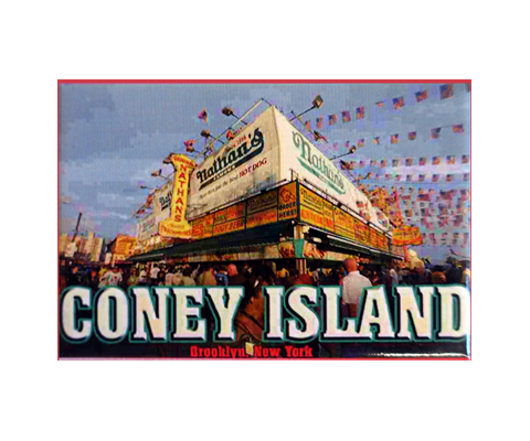  Coney Island magnet, classic Nathan's Coney Island design on a handmade magnet, handmade gifts made in Brooklyn NY