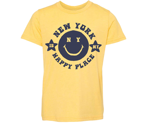 New York Is My Happy Place Happy Face Kids Tee in Yellow