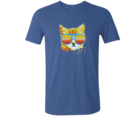 New York Rad Cat Tee Shirt in Heather Medium Blue