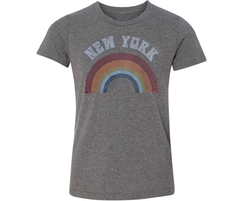 New York Rainbow Kids Tee in Heather Grey