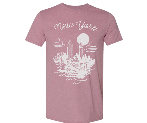 New York White Sketch Tee Shirt in Heather Orchid