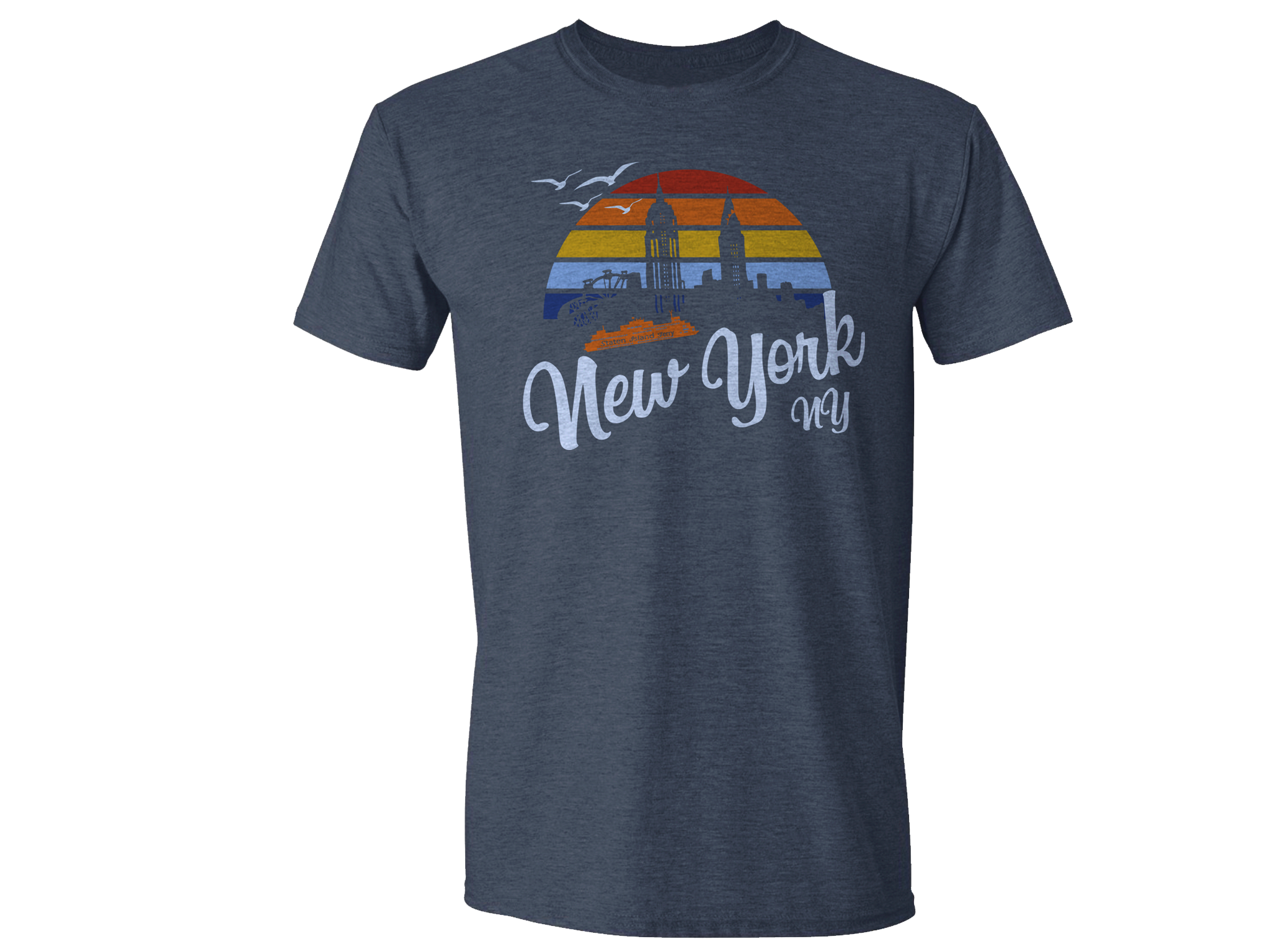 New York Rainbow Surfer Adult Tee in Heather Navy