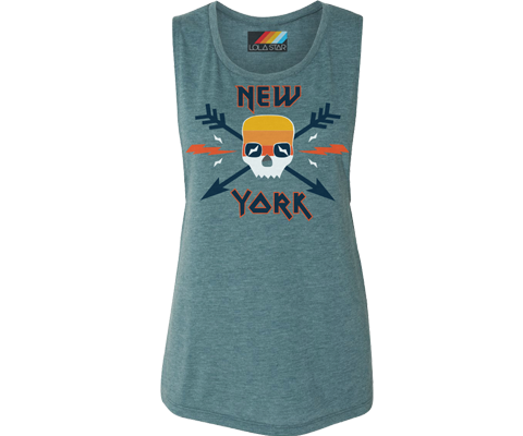 New York tank top for ladies, retro 80’s style, skull and arrow,Handmade gifts for her made in Brooklyn NY