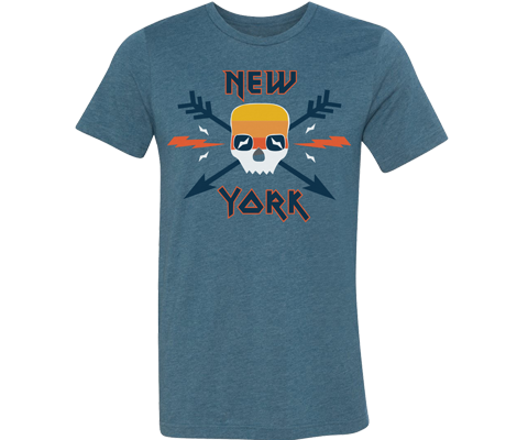 New York t-shirt for adults, retro Surfer 80s style design on a teal t-shirt, handmade gifts for everyone made in Brooklyn NY 