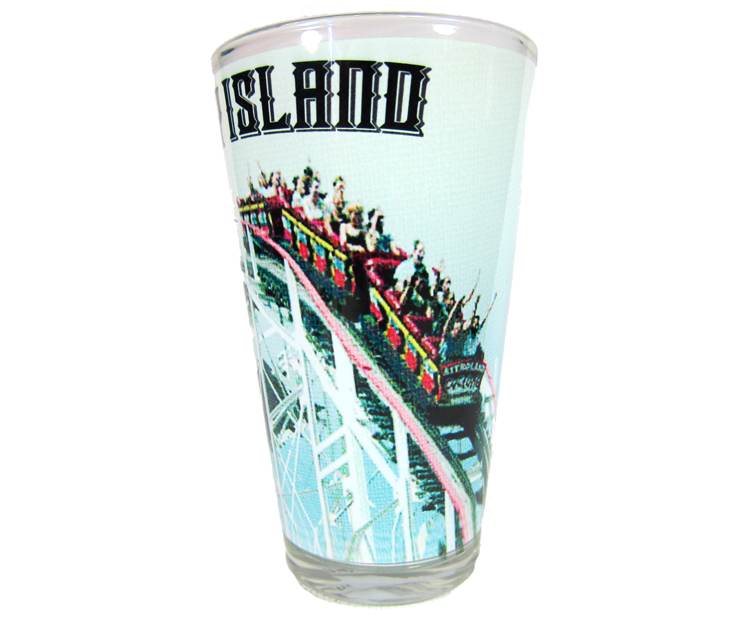  Coney Island Pines glass, fun Cyclone roller coaster design on a handmade pint glass, handmade gifts for everyone made in Brooklyn NY