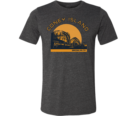 Coney Island t-shirt for adults Cyclone roller coaster design on a heather gray t-shirt, handmade gifts for everyone made in Brooklyn NY