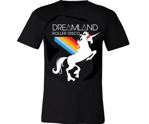 Roller skating tee shirt for adults, fun unicorn design on a black tee, Handmade gifts for everyone  made in Brooklyn NY