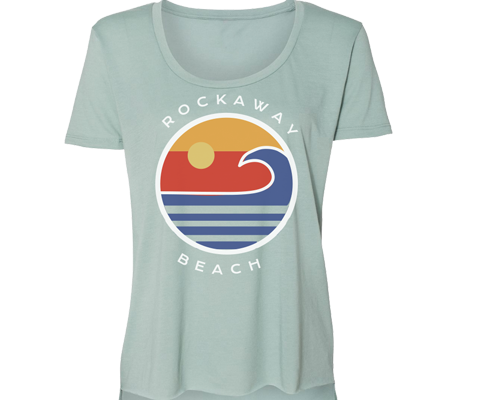 Rockaway beach tee shirt for ladies, colorful design, scoop neck tee shirt ,Handmade gifts for her made in Brooklyn NY