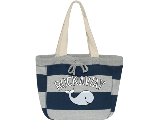 Load image into Gallery viewer, Rockaway Whale Blue &amp;amp; Gray Stripe Beach Bag

