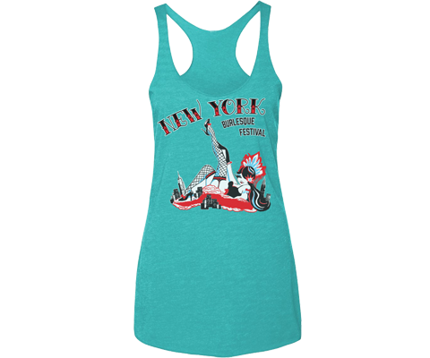 Vintage Burlesque Design,aqua ladies tank top,handmade gifts for her made in Brooklyn NY 