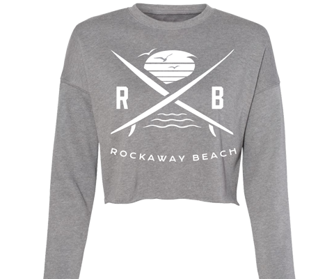 Rockaway beach crop fleece for ladies,Heather gray with a sleek surfer design,Handmade gifts for her made in Brooklyn NY