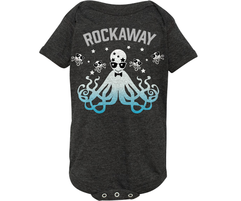 Rockaway onesie. Disco squid design on a heather gray baby's onesie. Handmade gift for babies and parents -to- be made in Brooklyn New York. The perfect gift for a baby shower.