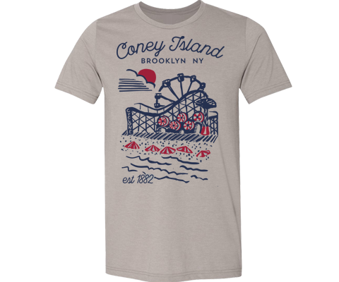Coney Island t-shirt for kids, retro Coney Island scenery design on a Stone T-shirt, handmade gifts for kids made in Brooklyn NY