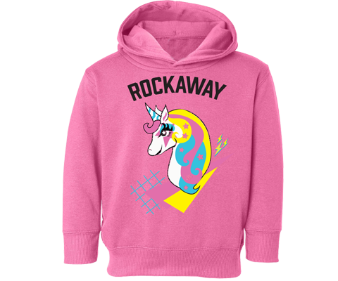 Rockaway hoodie for girls, cool unicorn design, hot pink color, retro fashion, gift for girls, Queens t-shirt, handmade gifts for kids made in Brooklyn NY