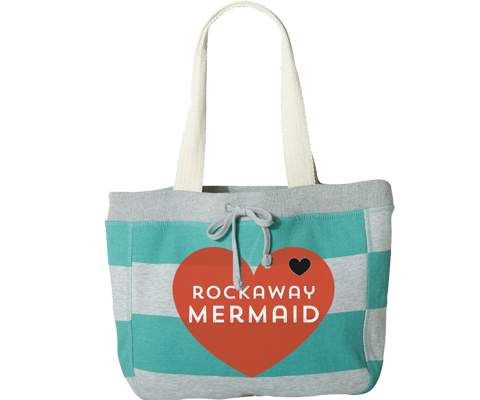 Rockaway Mermaid Heart Aqua & Gray Stripe Beach Bag