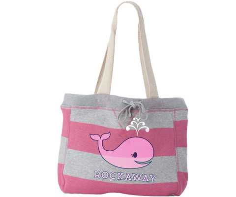Rockaway Whale Pink & Gray Stripe Beach Bag