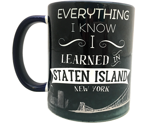 Load image into Gallery viewer, Staten Island mug, hand-printed Staten Island design with Verrazano Bridge on a handmade mug, handmade gifts for everyone made in Brooklyn NY
