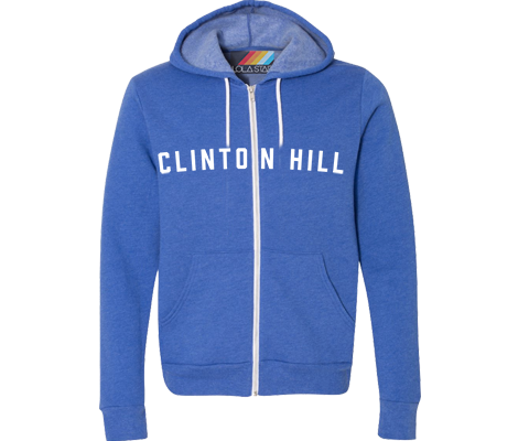 A Clinton Hill bright blue youth hoodie.