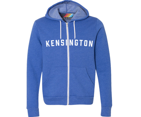 A Kensington bright blue youth hoodie.