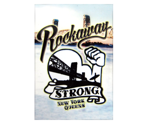 Rockaway Beach magnet, Rockin Rockaway Queens strong print with a bridge backdrop, handmade magnet, handmade gifts made in Brooklyn NY 